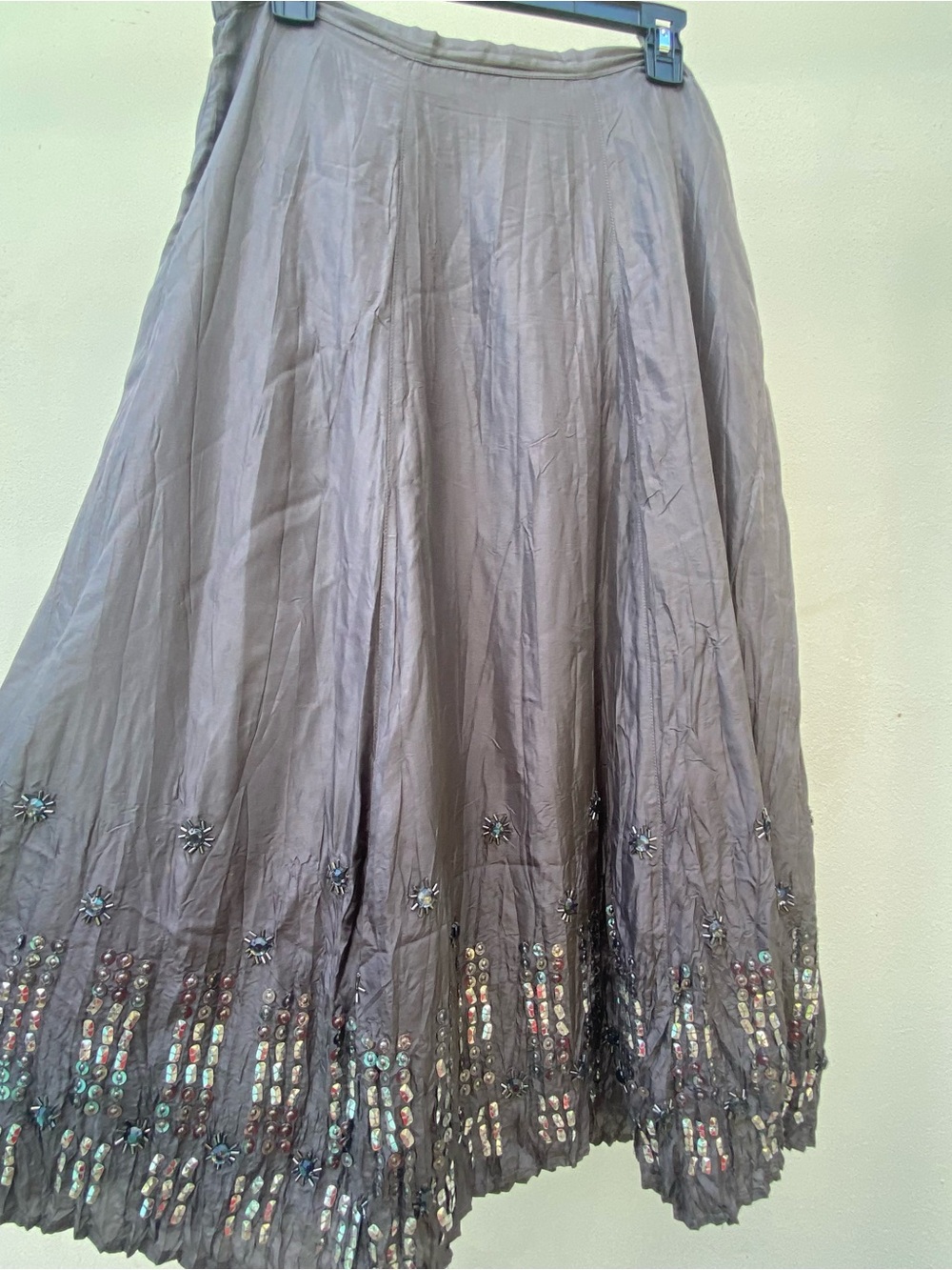 Y2K 100% Silk Silver Grey Beaded Whimsygoth Maxi Skirt Size Medium - Picture 2 of 7
